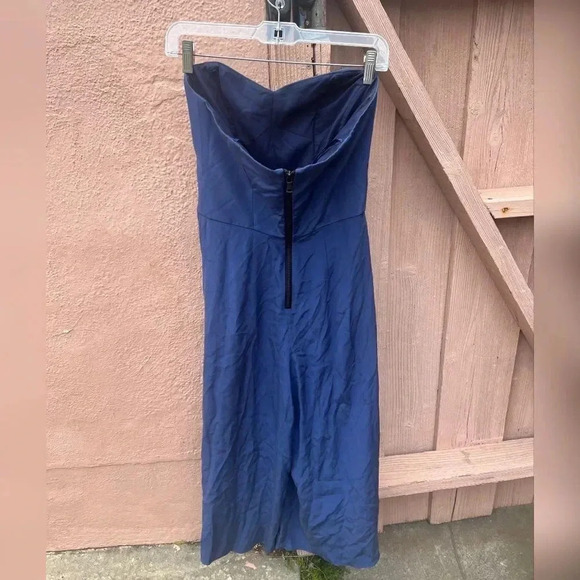 Milly Women’s Strapless Sandwashed Silk Jumpsuit Wide Cropped Leg Navy - Picture 3 of 7